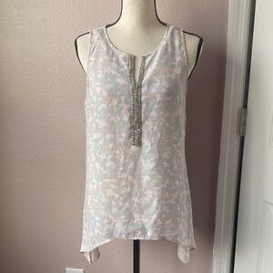 Juicy Couture White, Grey and Pink Tank Top with Rhinestone Embellishment